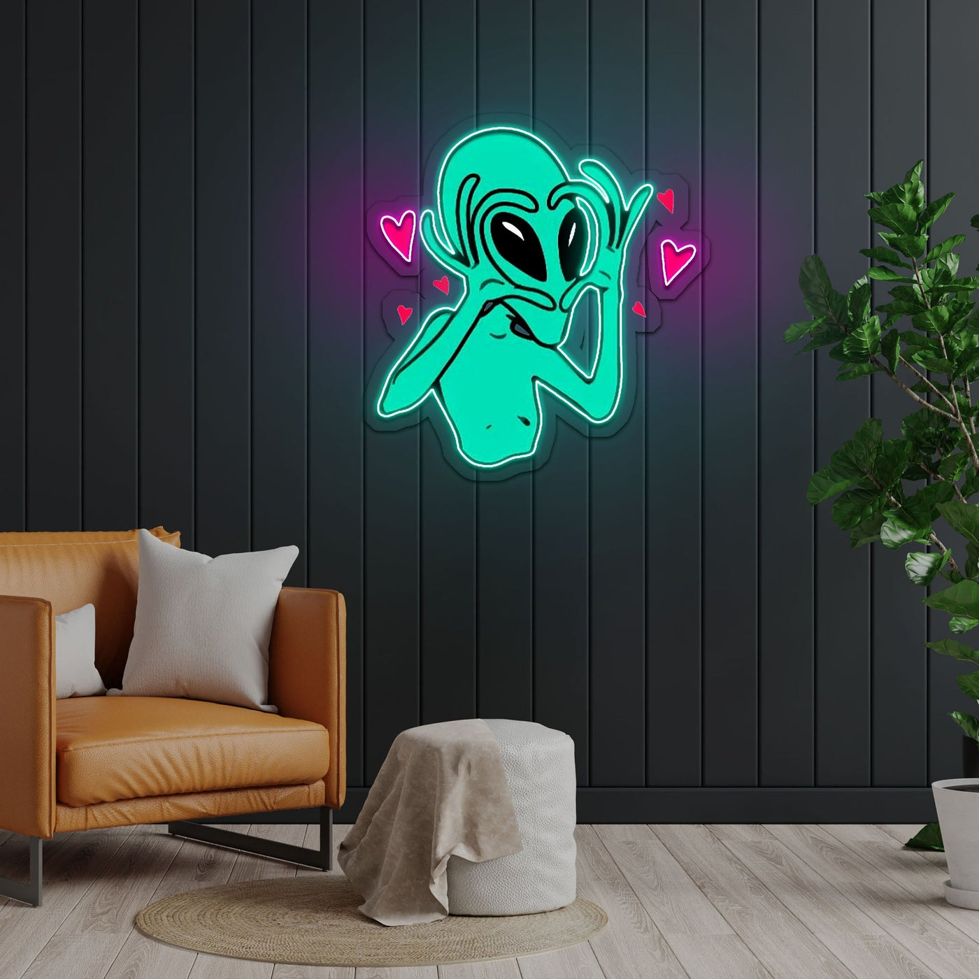 Alien Heart Neon Sign x Acrylic Artwork - 2ftLED Neon x Acrylic Print