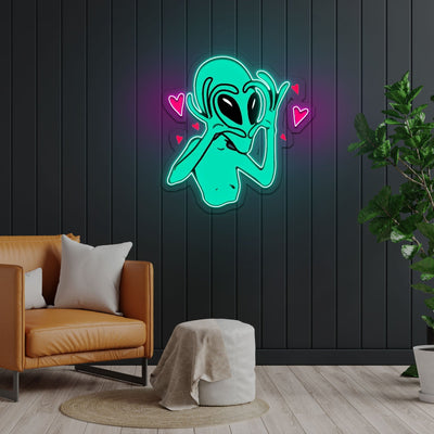 Alien Heart Neon Sign x Acrylic Artwork - 2ftLED Neon x Acrylic Print