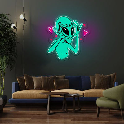 Alien Heart Neon Sign x Acrylic Artwork - 2ftLED Neon x Acrylic Print