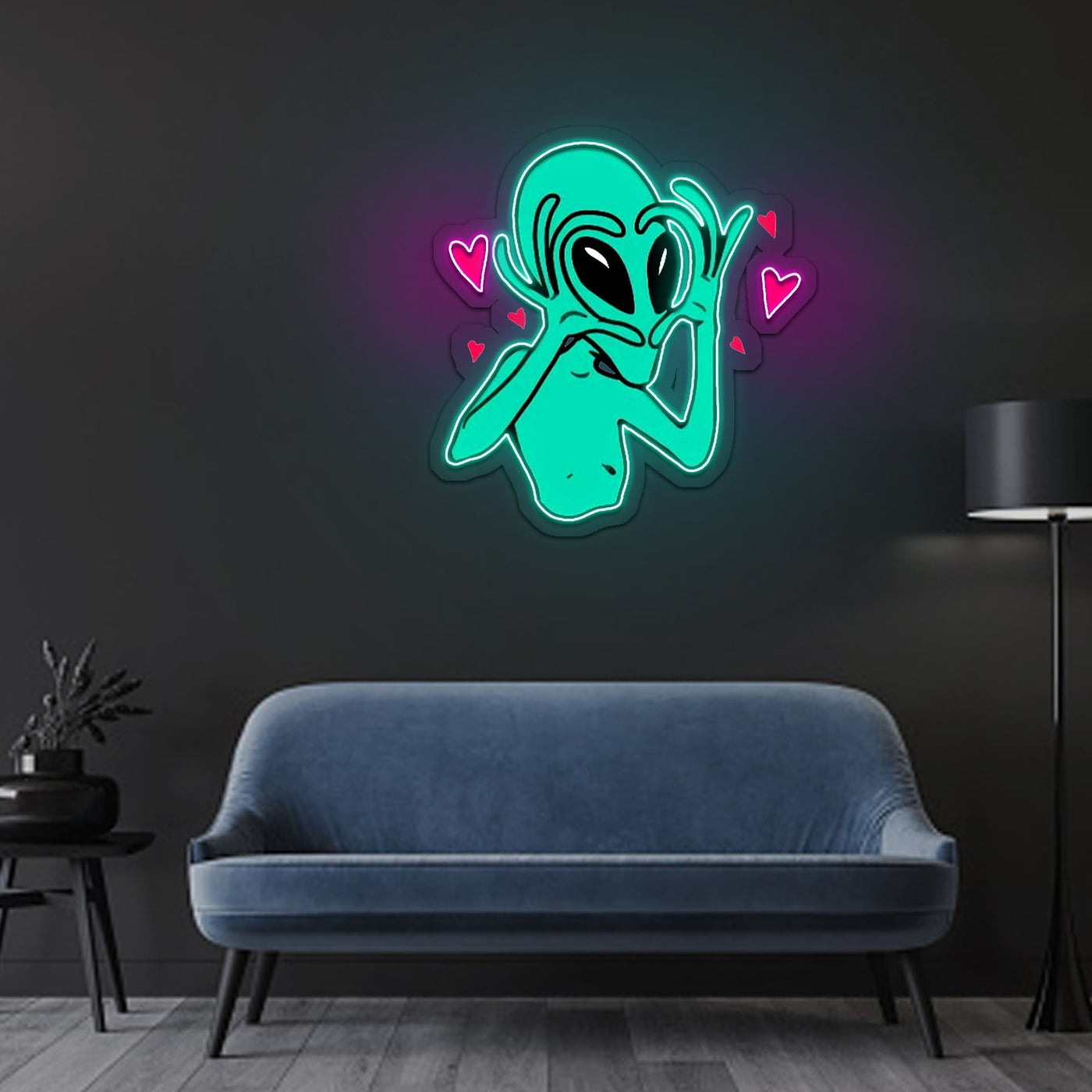 Alien Heart Neon Sign x Acrylic Artwork - 2ftLED Neon x Acrylic Print