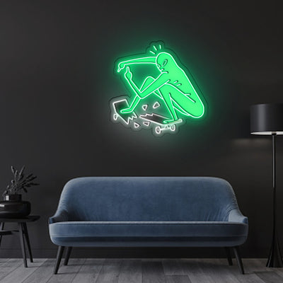 Alien On A Skateboard Neon Sign x Acrylic Artwork - 20”LED Neon x Acrylic Print