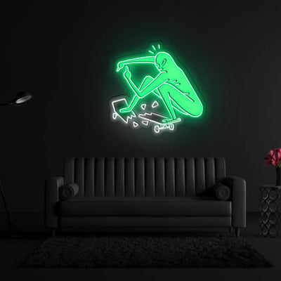 Alien On A Skateboard Neon Sign x Acrylic Artwork - 20”LED Neon x Acrylic Print