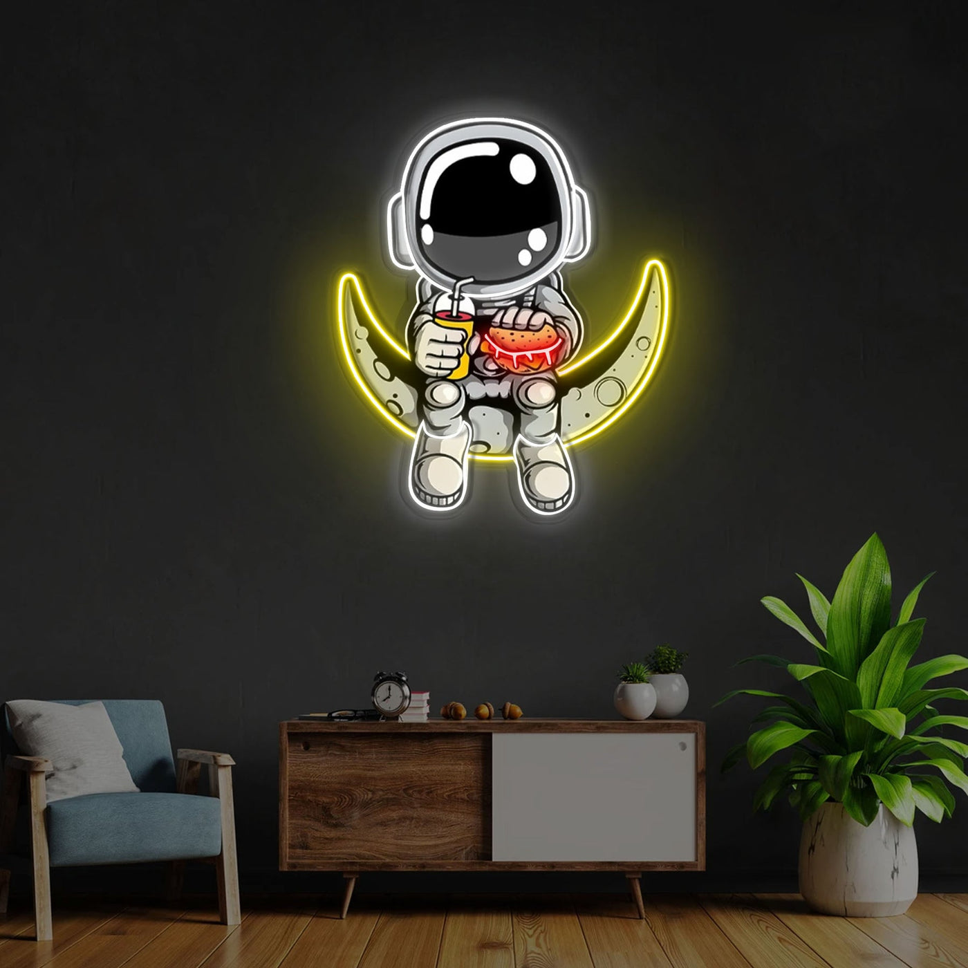 "Astronaut Hamburger" Neon x Acrylic Artwork - 2ft x 1.6ftLED Neon x Acrylic Print