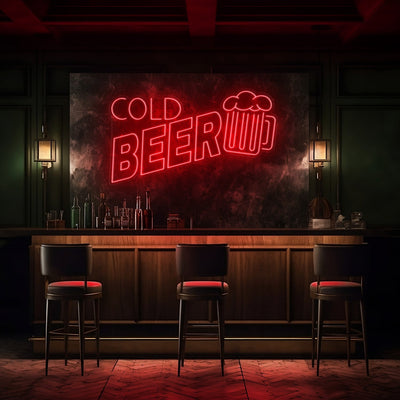 Cold Beer Bar LED Neon Sign - 30 InchGolden Yellow