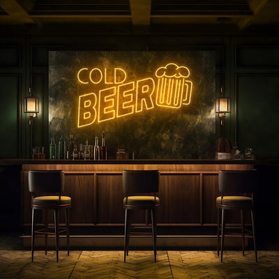 Cold Beer Bar LED Neon Sign - 30 InchGolden Yellow