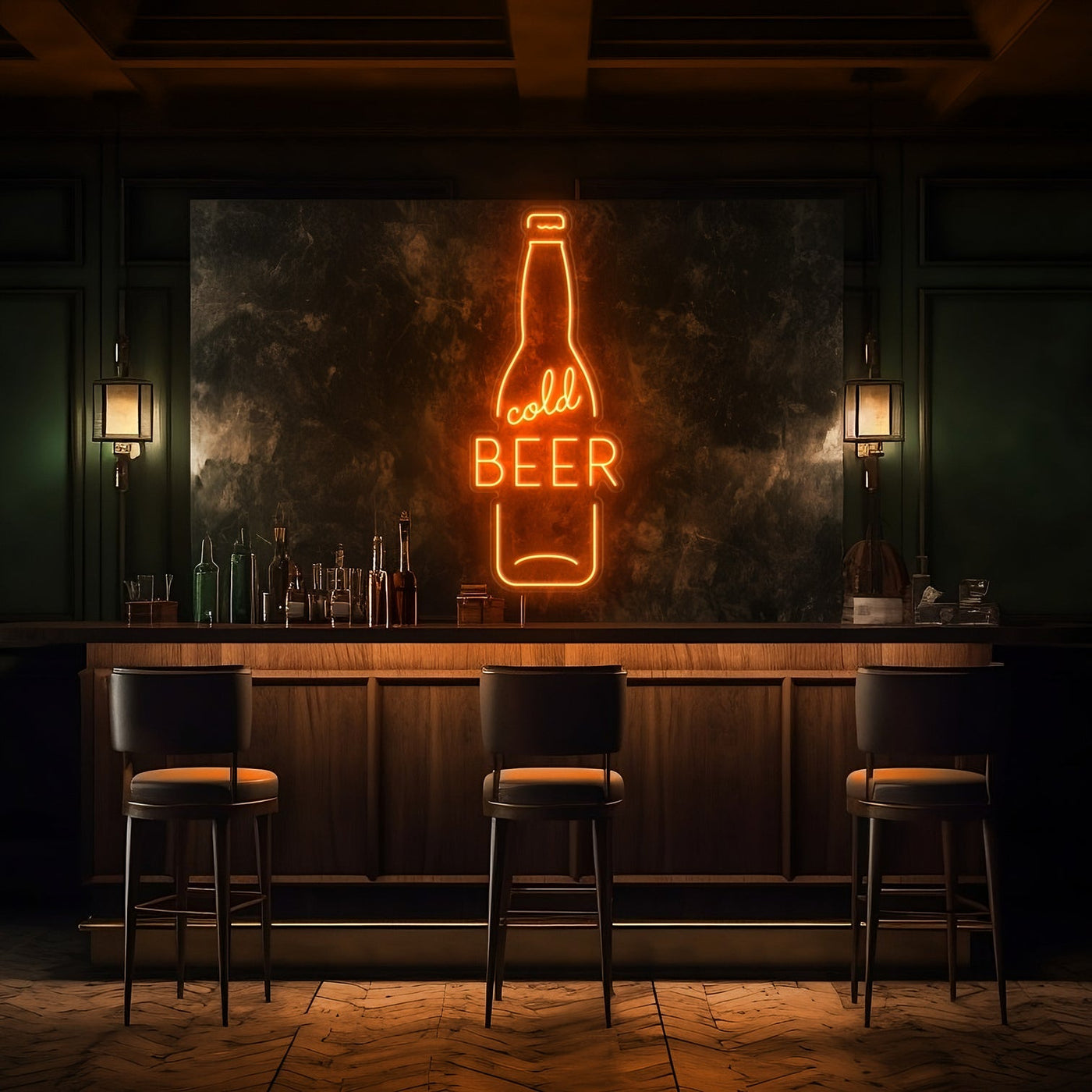 Cold Beer Bottle LED Neon Sign - 20" x 50"Dark Blue