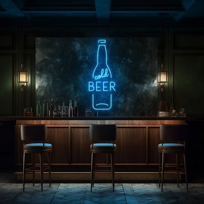 Cold Beer Bottle LED Neon Sign - 20" x 50"Golden Yellow