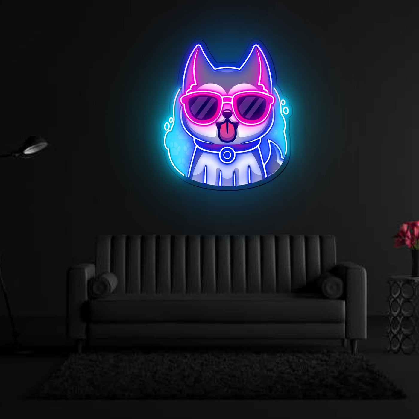 Cool Husky Dog Neon Sign x Acrylic Artwork - 20”LED Neon x Acrylic Print