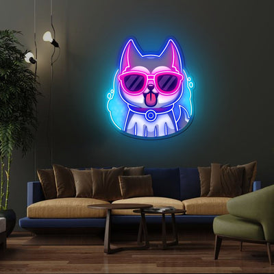 Cool Husky Dog Neon Sign x Acrylic Artwork - 20”LED Neon x Acrylic Print