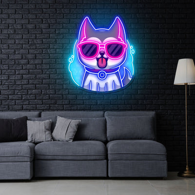 Cool Husky Dog Neon Sign x Acrylic Artwork - 20”LED Neon x Acrylic Print