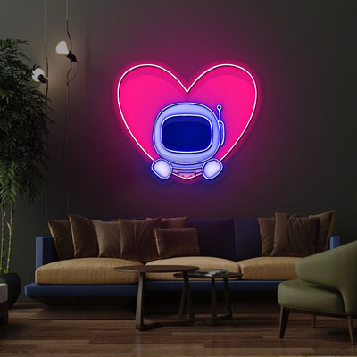 Cute Astronaut Popup From Heart Neon Sign x Acrylic Artwork