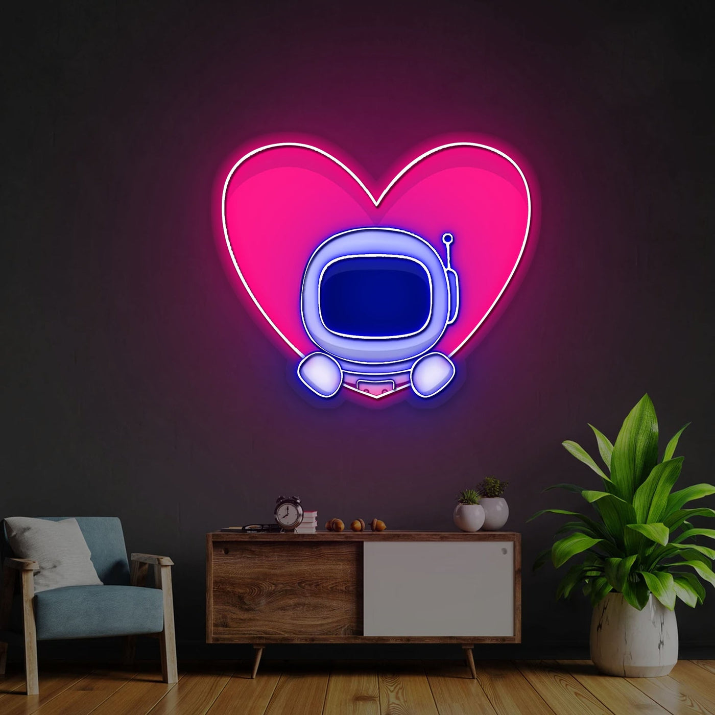 Cute Astronaut Popup From Heart Neon Sign x Acrylic Artwork