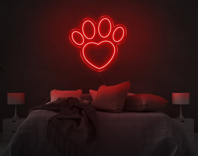 Cartoon Dog Heart Shape Footprint LED Neon Sign