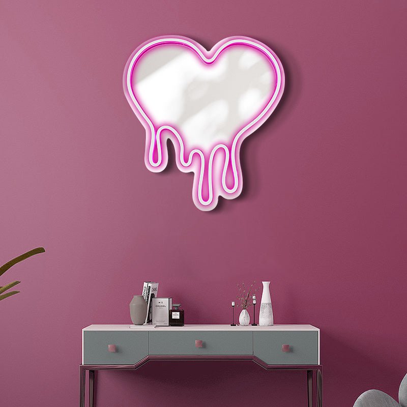 Dripping Heart LED Neon Mirror - White15 inches