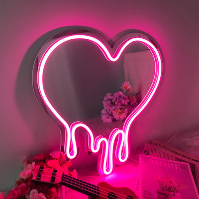 Dripping Heart LED Neon Mirror - White15 inches