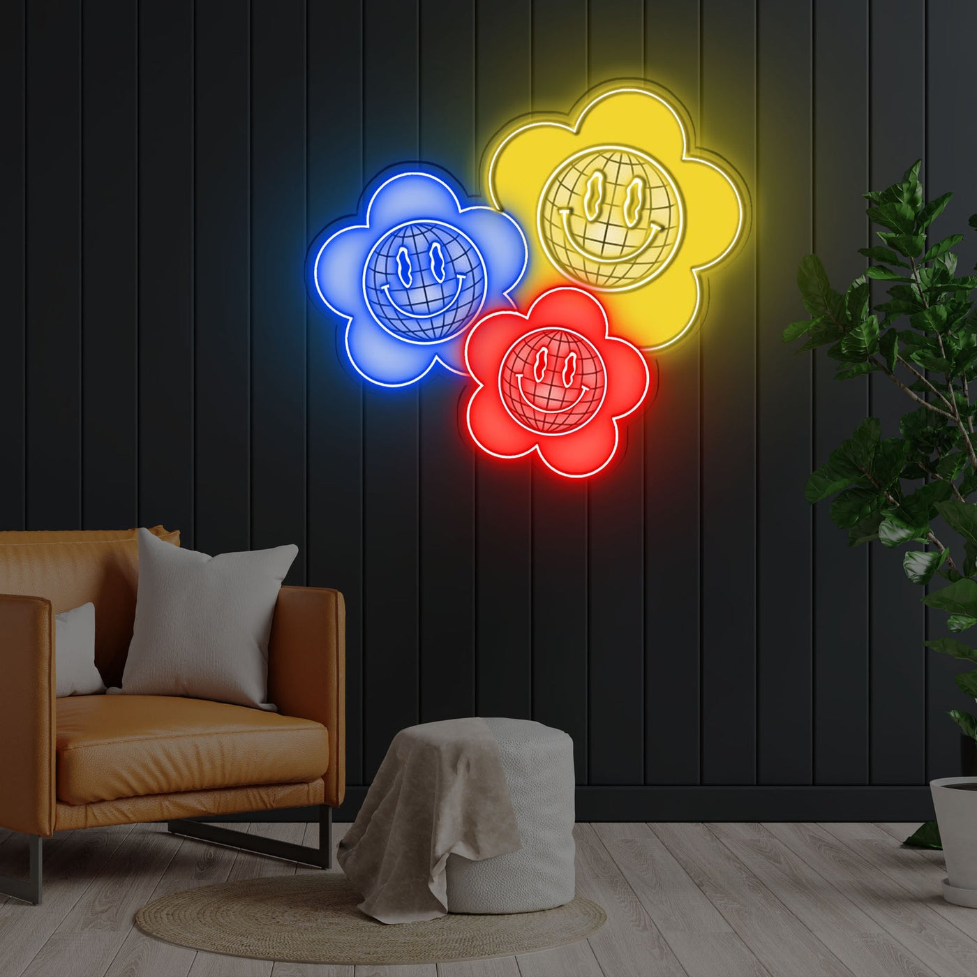 Flower Power Neon x Acrylic Artwork - 25"x20"LED Neon x Acrylic Print