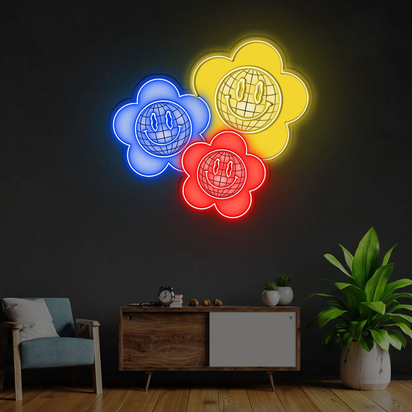 Flower Power Neon x Acrylic Artwork - 25"x20"LED Neon x Acrylic Print