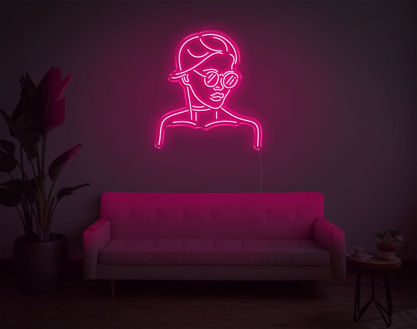 Girl With Glass LED Neon Sign - 28inch x 25inchHot Pink