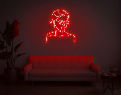 Girl With Glass LED Neon Sign - 28inch x 25inchHot Pink