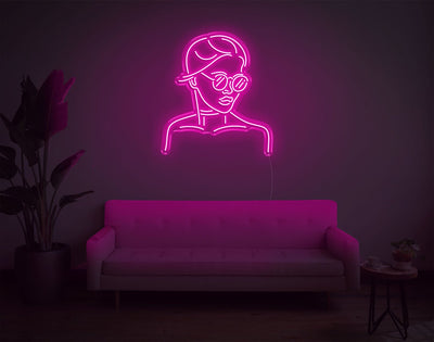 Girl With Glass LED Neon Sign - 28inch x 25inchHot Pink