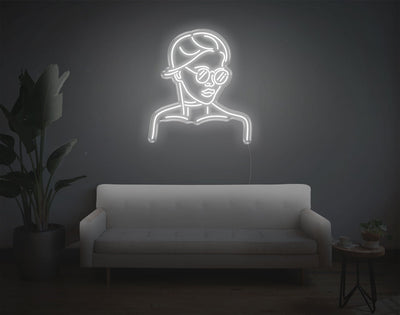 Girl With Glass LED Neon Sign - 28inch x 25inchHot Pink