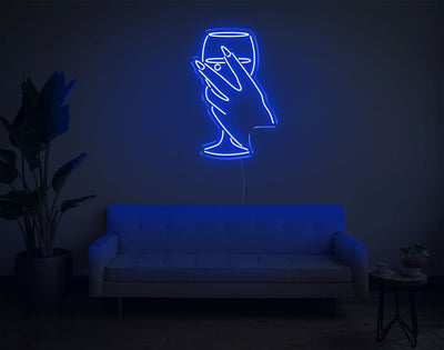 Hand And Drink LED Neon Sign - 26inch x 17inchBlue