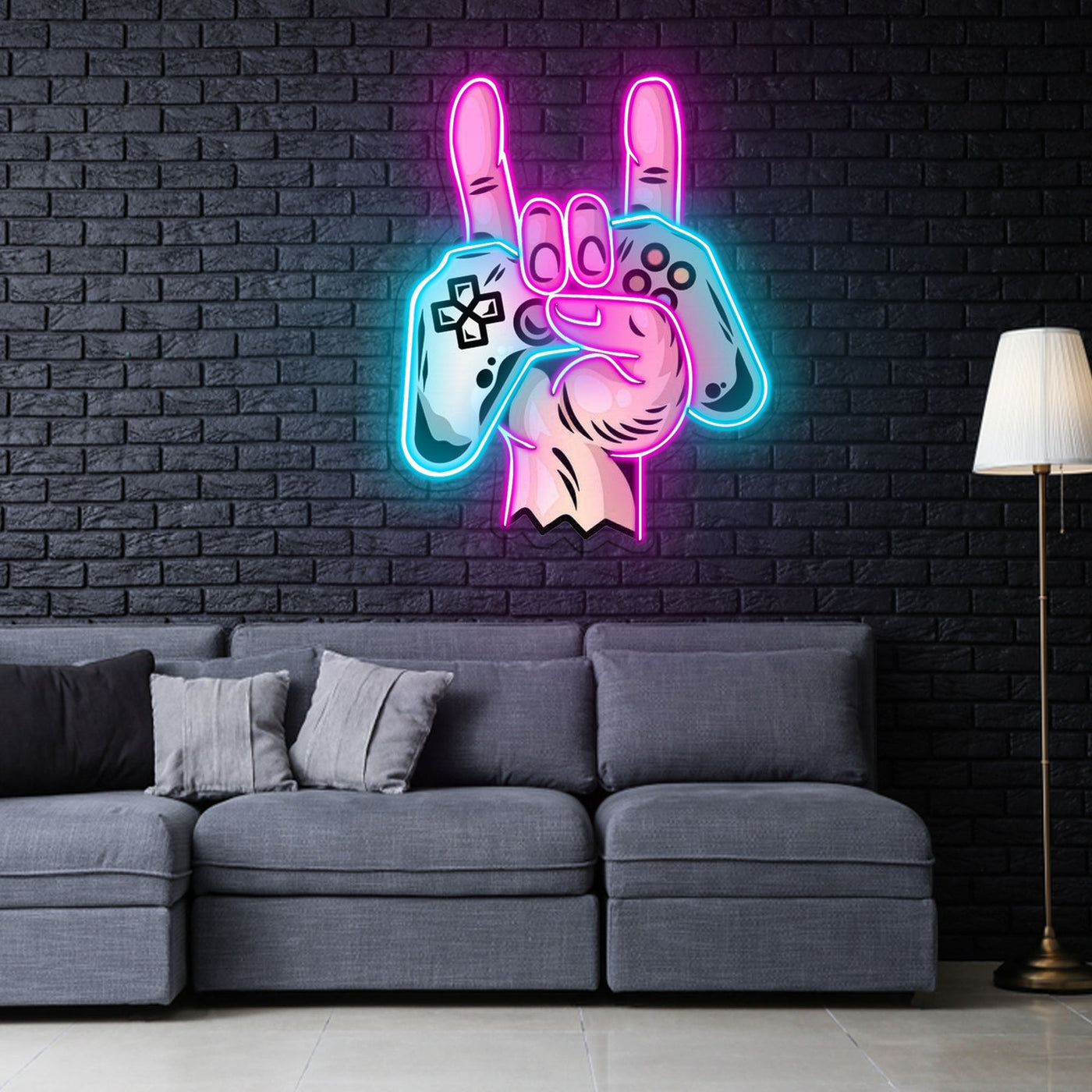 Hand holding playstation Neon Sign x Acrylic Artwork - 2ftLED Neon x Acrylic Print