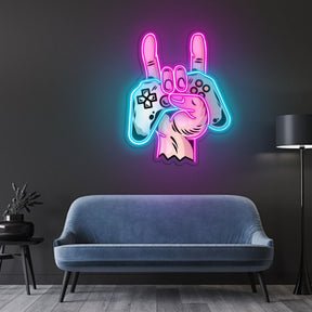 Hand holding playstation Neon x Acrylic Artwork - 20"x16"LED Neon x Acrylic Print