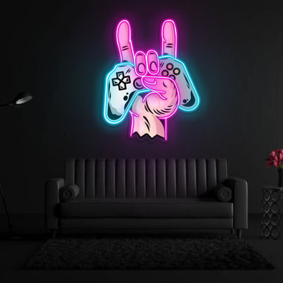 Hand holding playstation Neon x Acrylic Artwork - 20"x16"LED Neon x Acrylic Print