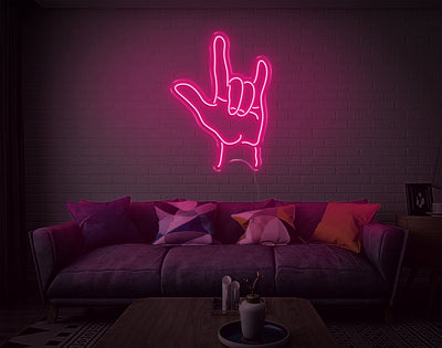 Hand Rock N Roll LED Neon Sign - 26inch x 19inchLight Pink