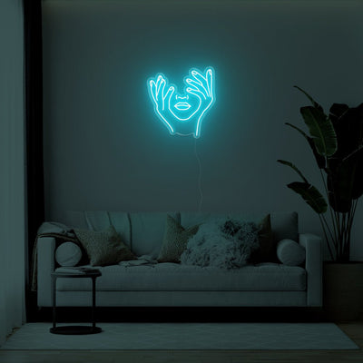 Hands In Face LED Neon Sign - 22inch x 24inchTurquoise