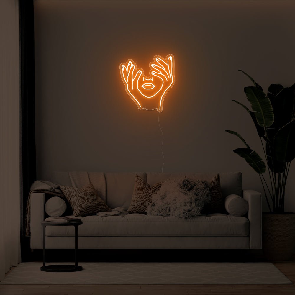 Hands In Face LED Neon Sign - 22inch x 24inchDark Orange