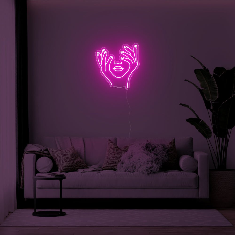 Hands In Face LED Neon Sign - 22inch x 24inchHot Pink