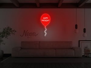 Happy Birthday Balloon LED Neon Sign - Pink