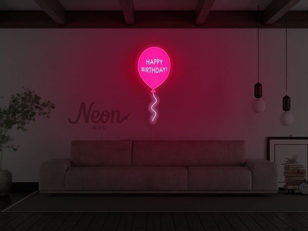 Happy Birthday Balloon LED Neon Sign - Pink