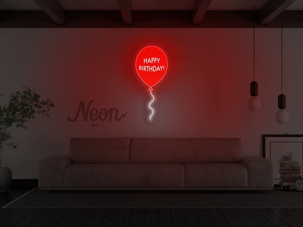 Happy Birthday Balloon LED Neon Sign - Red