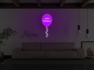 Happy Birthday Balloon LED Neon Sign - Purple