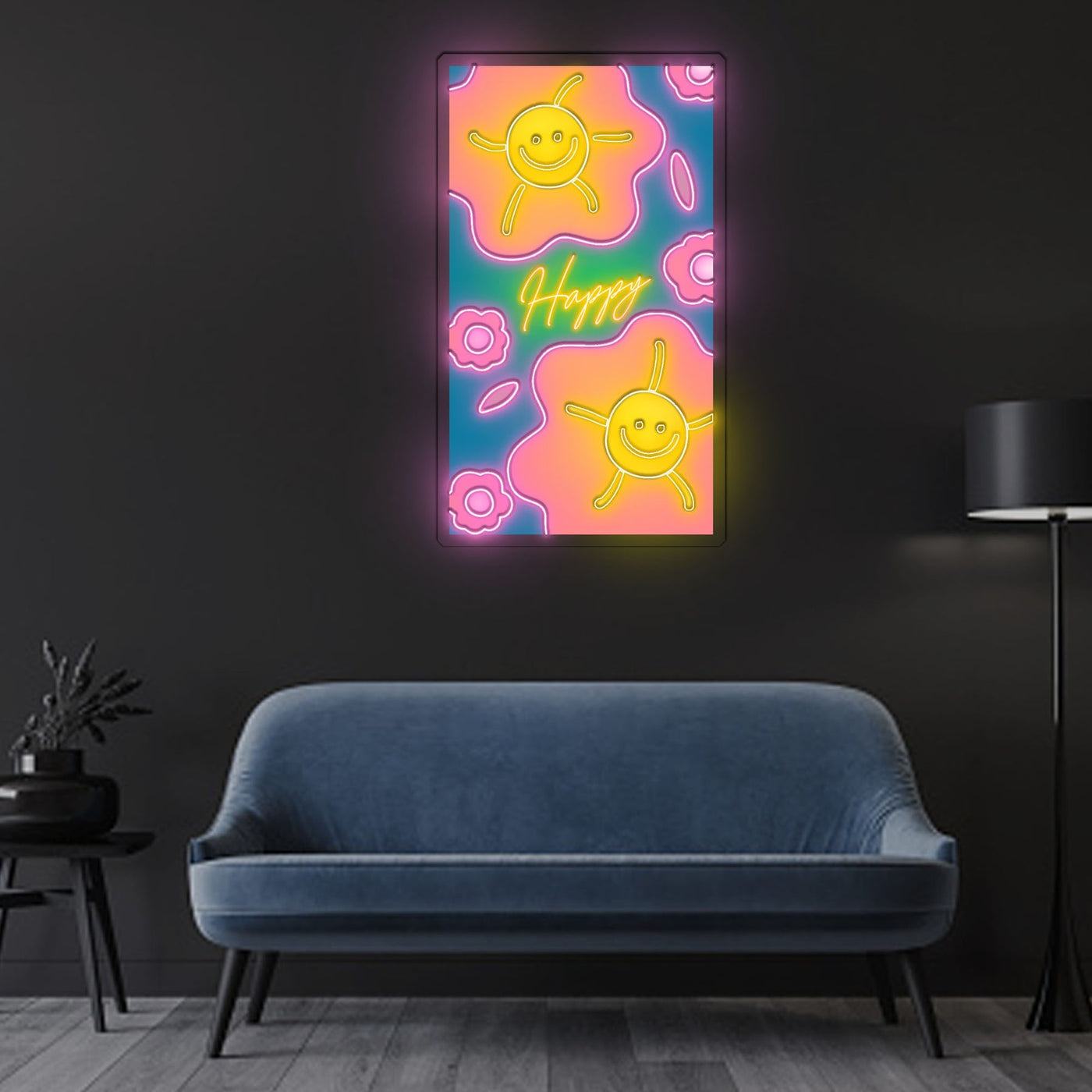 Happy Flower Neon Sign x Acrylic Artwork - 2ftx1ftLED Neon x Acrylic Print