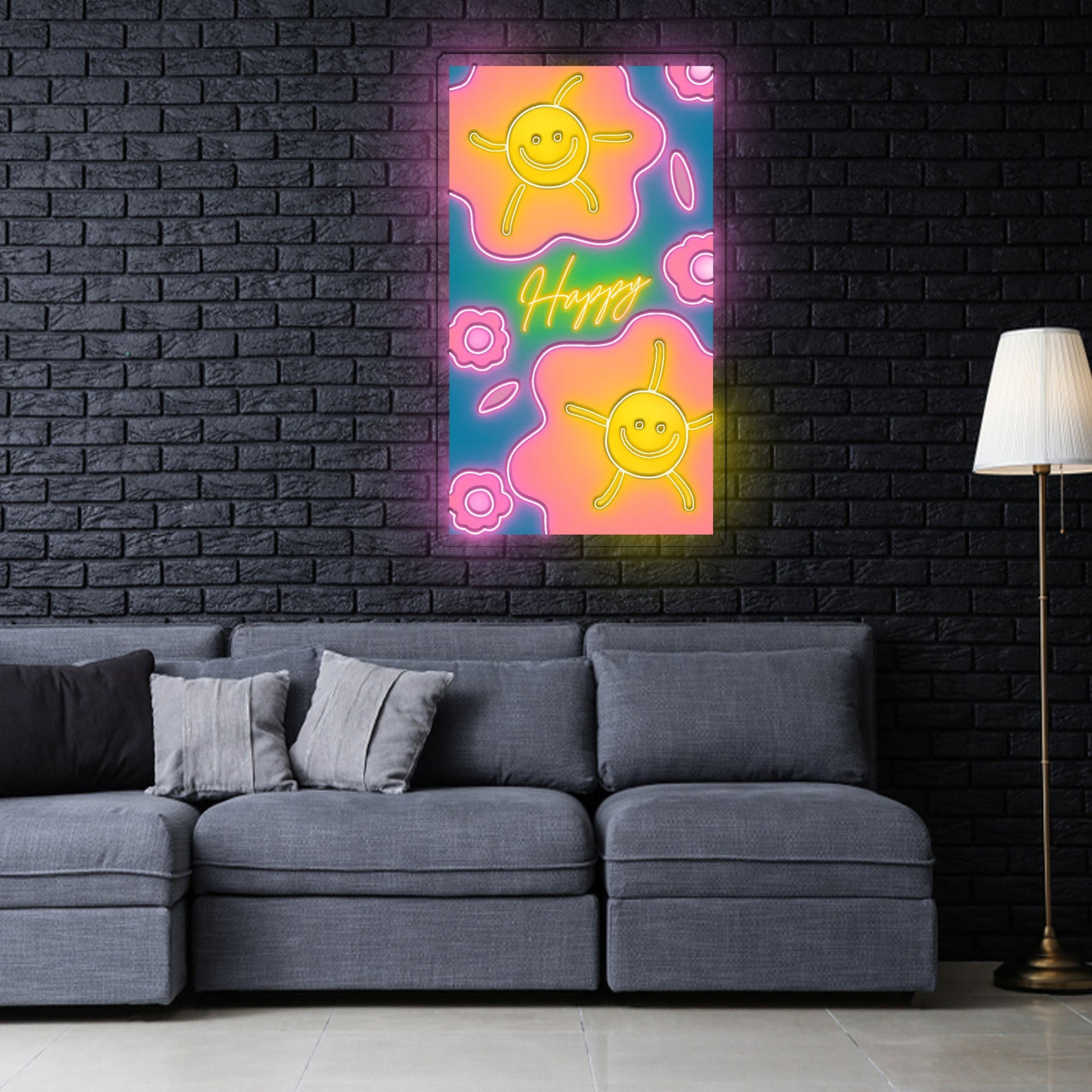 Happy Flower Neon Sign x Acrylic Artwork - 2ftx1ftLED Neon x Acrylic Print