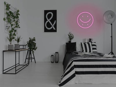 Happy Sad Face LED Neon Sign - Pink