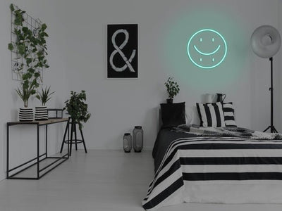 Happy Sad Face LED Neon Sign - Aqua