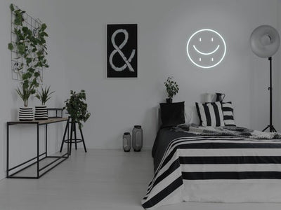 Happy Sad Face LED Neon Sign - White