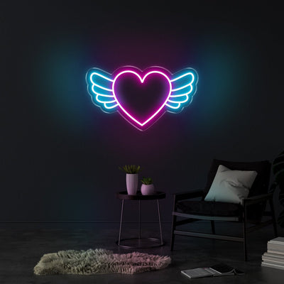 Heart Wings LED Neon Sign - 20inch x 11inchWhite and Hot pink Neon