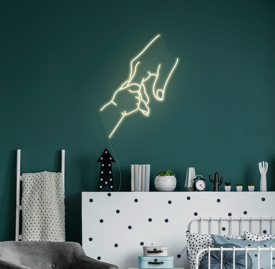 Holding Hands Neon Sign - White