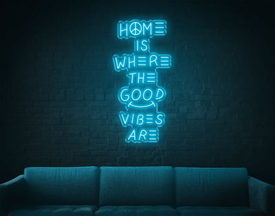 Home Is Where The Good Vibes Are LED Neon Sign - 37inch x 18inchLight Blue