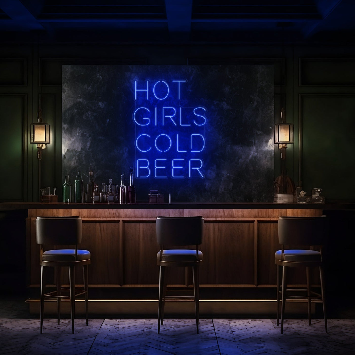 Hot Girls Cold Beer LED Neon Sign - 20" W x 26" HDark Blue