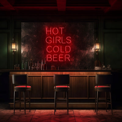 Hot Girls Cold Beer LED Neon Sign - 20" W x 26" HRed