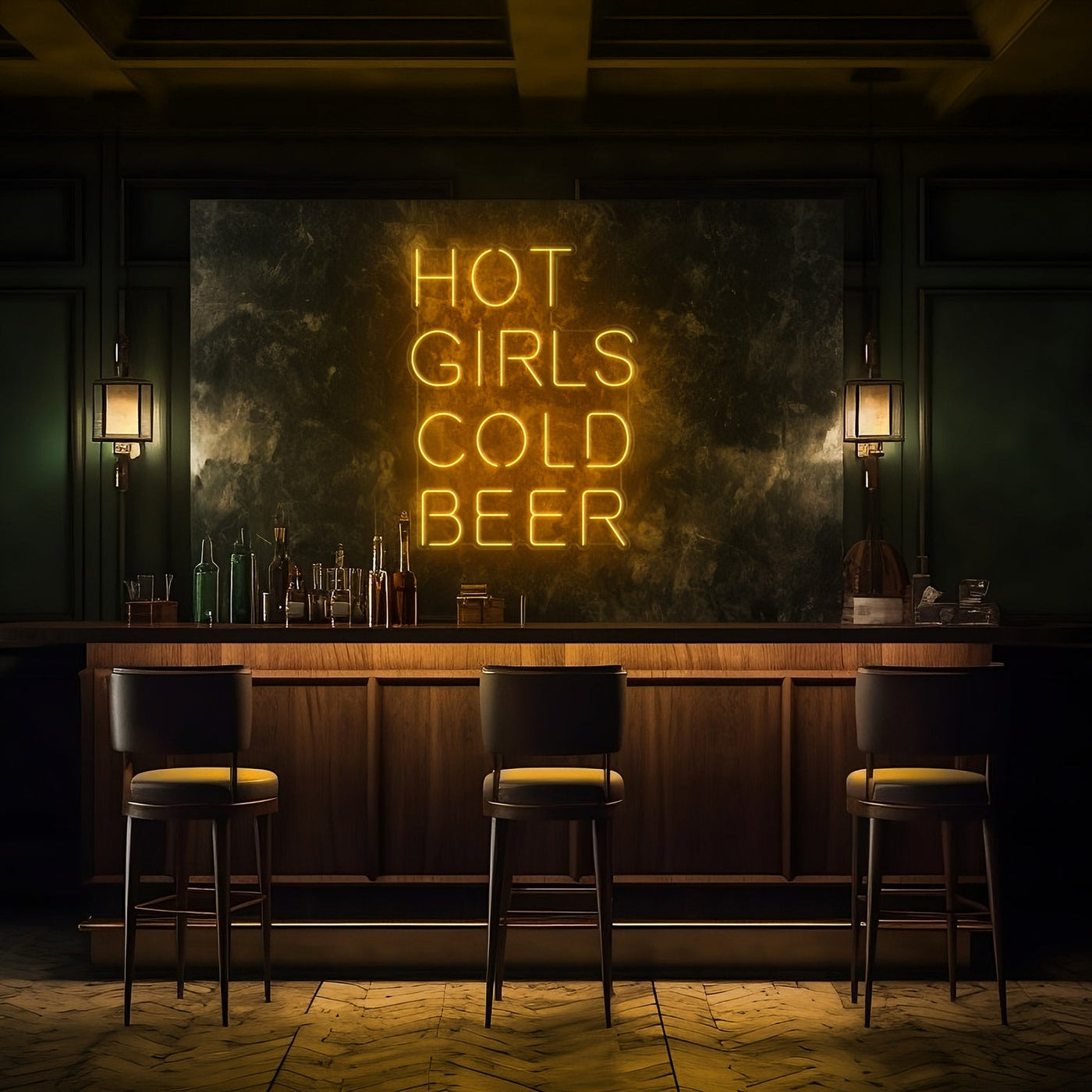 Hot Girls Cold Beer LED Neon Sign - 20" W x 26" HGolden Yellow