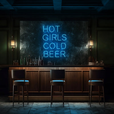 Hot Girls Cold Beer LED Neon Sign - 20" W x 26" HGolden Yellow