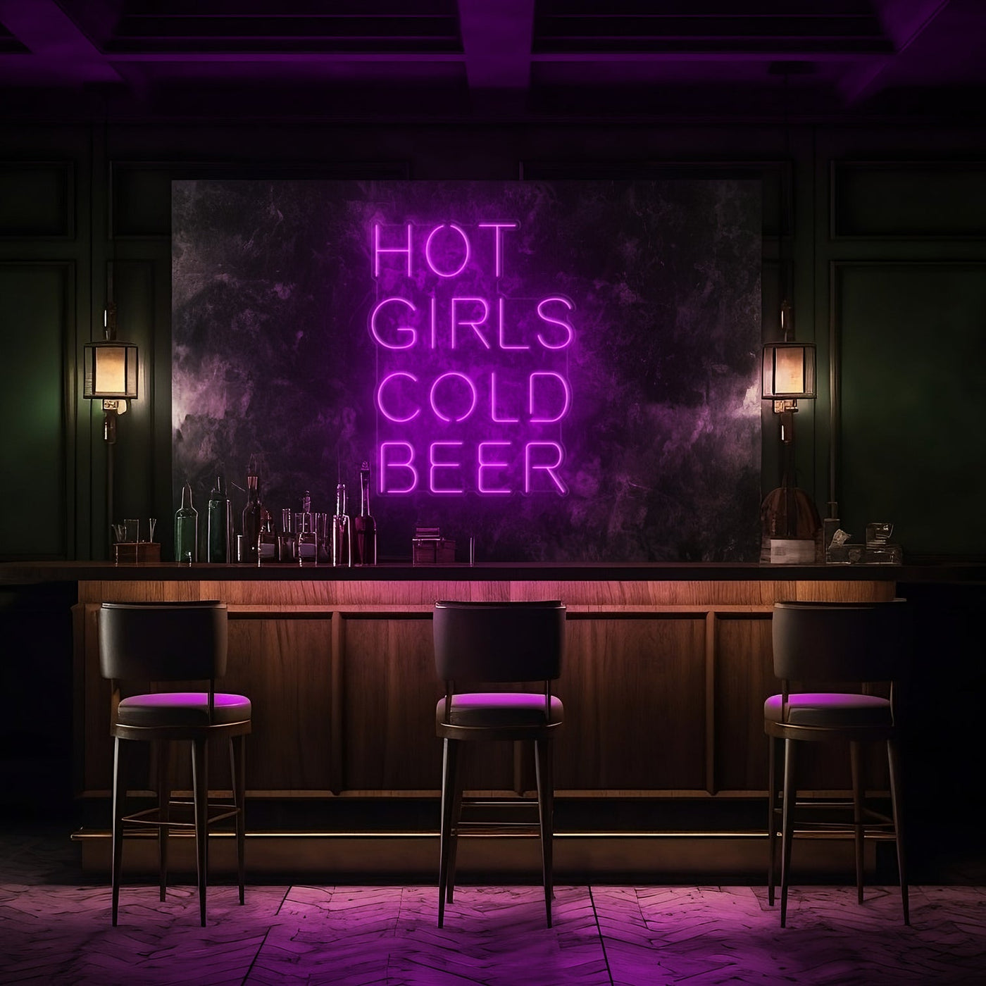 Hot Girls Cold Beer LED Neon Sign - 20" W x 26" HGolden Yellow